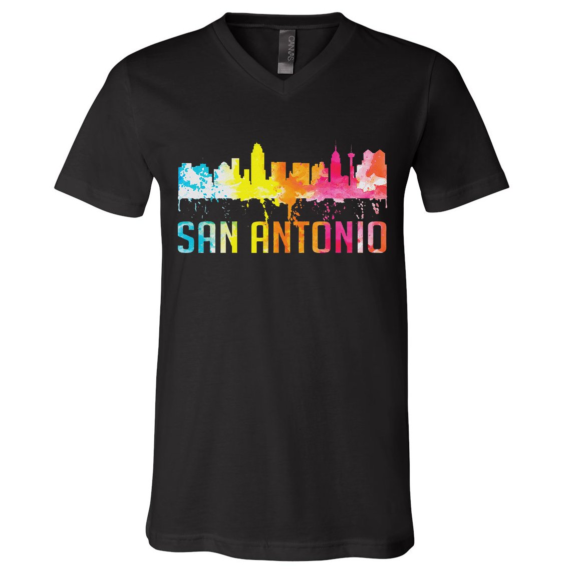 San Antonio Texas Retro Watercolor City Skyline Art Souvenir V-Neck T-Shirt