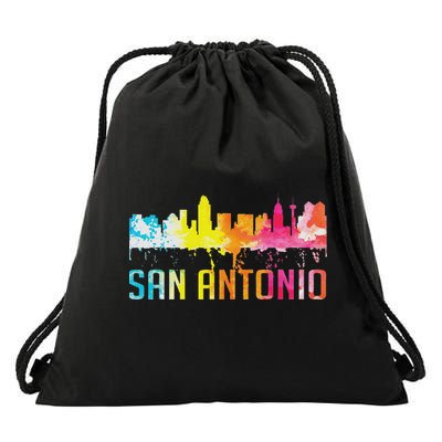 San Antonio Texas Retro Watercolor City Skyline Art Souvenir Drawstring Bag