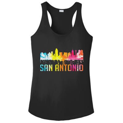 San Antonio Texas Retro Watercolor City Skyline Art Souvenir Ladies PosiCharge Competitor Racerback Tank