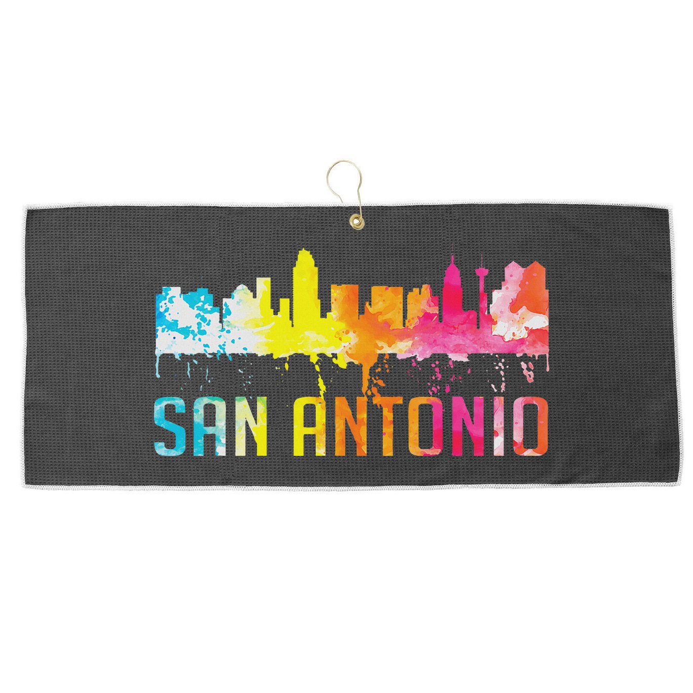 San Antonio Texas Retro Watercolor City Skyline Art Souvenir Large Microfiber Waffle Golf Towel
