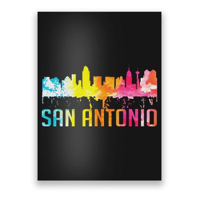San Antonio Texas Retro Watercolor City Skyline Art Souvenir Poster