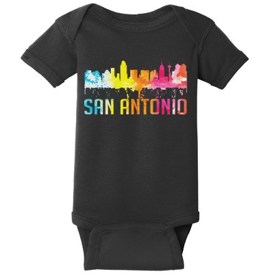 San Antonio Texas Retro Watercolor City Skyline Art Souvenir Baby Bodysuit