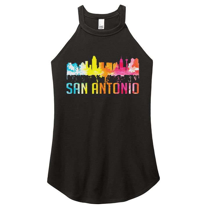 San Antonio Texas Retro Watercolor City Skyline Art Souvenir Women's Perfect Tri Rocker Tank
