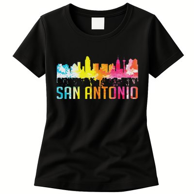 San Antonio Texas Retro Watercolor City Skyline Art Souvenir Womens T-Shirt