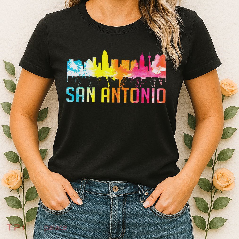 San Antonio Texas Retro Watercolor City Skyline Art Souvenir Womens T-Shirt