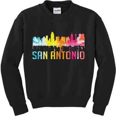 San Antonio Texas Retro Watercolor City Skyline Art Souvenir Kids Sweatshirt