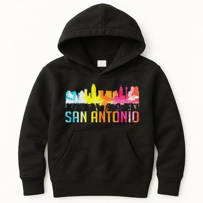 San Antonio Texas Retro Watercolor City Skyline Art Souvenir Kids Hoodie