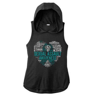 Sexual Assault Teal Ribbon Awareness Support Ladies PosiCharge Tri-Blend Wicking Draft Hoodie Tank