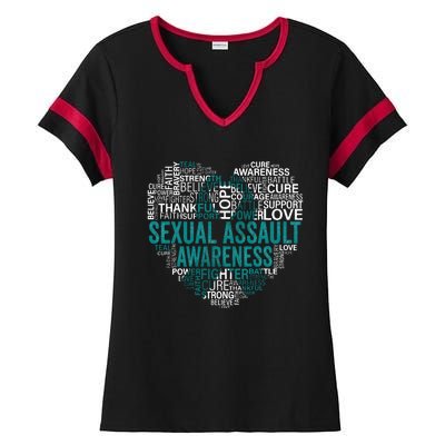 Sexual Assault Teal Ribbon Awareness Support Ladies Halftime Notch Neck Tee