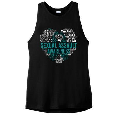 Sexual Assault Teal Ribbon Awareness Support Ladies PosiCharge Tri-Blend Wicking Tank