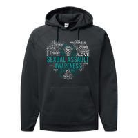 Sexual Assault Teal Ribbon Awareness Support Performance Fleece Hoodie