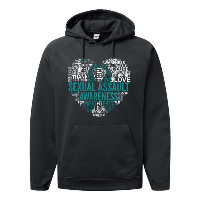 Sexual Assault Teal Ribbon Awareness Support Performance Fleece Hoodie