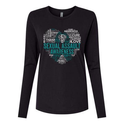 Sexual Assault Teal Ribbon Awareness Support Womens Cotton Relaxed Long Sleeve T-Shirt