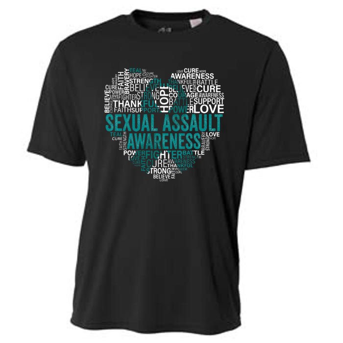 Sexual Assault Teal Ribbon Awareness Support Cooling Performance Crew T-Shirt