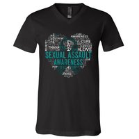 Sexual Assault Teal Ribbon Awareness Support V-Neck T-Shirt