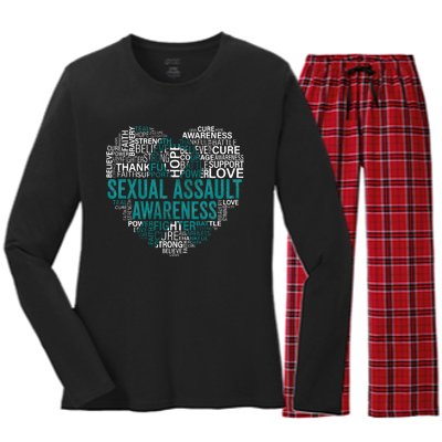 Sexual Assault Teal Ribbon Awareness Support Women's Long Sleeve Flannel Pajama Set 