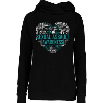 Sexual Assault Teal Ribbon Awareness Support Womens Funnel Neck Pullover Hood