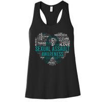 Sexual Assault Teal Ribbon Awareness Support Women's Racerback Tank