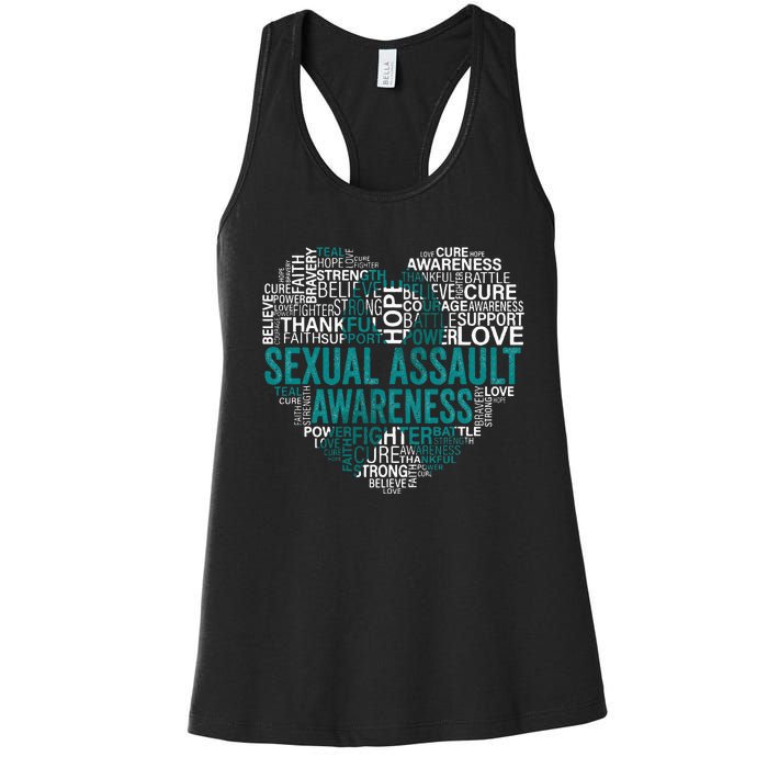 Sexual Assault Teal Ribbon Awareness Support Women's Racerback Tank