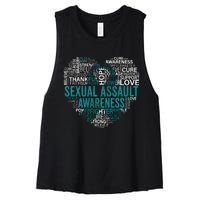 Sexual Assault Teal Ribbon Awareness Support Women's Racerback Cropped Tank