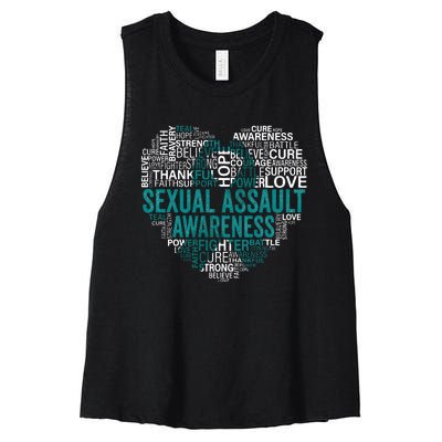 Sexual Assault Teal Ribbon Awareness Support Women's Racerback Cropped Tank