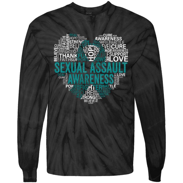 Sexual Assault Teal Ribbon Awareness Support Tie-Dye Long Sleeve Shirt