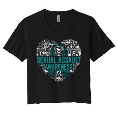 Sexual Assault Teal Ribbon Awareness Support Women's Crop Top Tee