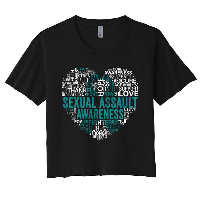 Sexual Assault Teal Ribbon Awareness Support Women's Crop Top Tee