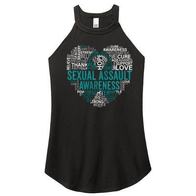 Sexual Assault Teal Ribbon Awareness Support Women's Perfect Tri Rocker Tank