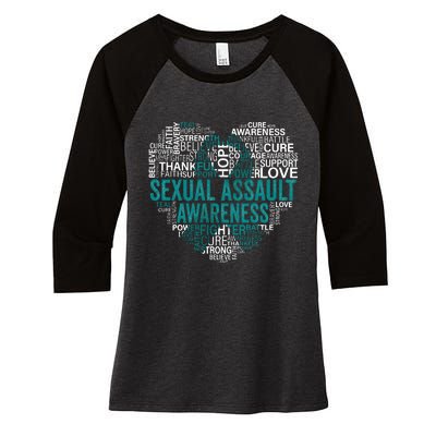 Sexual Assault Teal Ribbon Awareness Support Women's Tri-Blend 3/4-Sleeve Raglan Shirt