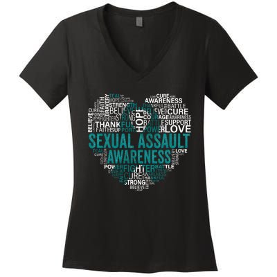 Sexual Assault Teal Ribbon Awareness Support Women's V-Neck T-Shirt