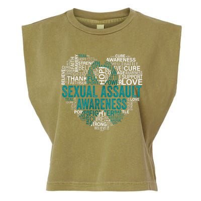 Sexual Assault Teal Ribbon Awareness Support Garment-Dyed Women's Muscle Tee