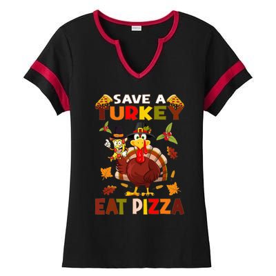 Save A Turkey Eat A Pizza Funny Thanksgiving Costume Ladies Halftime Notch Neck Tee