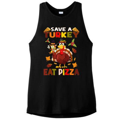 Save A Turkey Eat A Pizza Funny Thanksgiving Costume Ladies PosiCharge Tri-Blend Wicking Tank