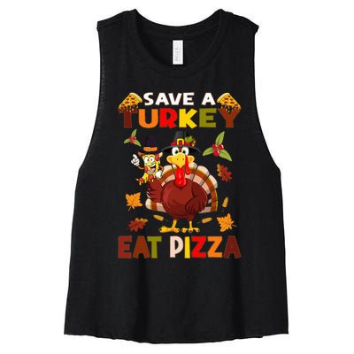 Save A Turkey Eat A Pizza Funny Thanksgiving Costume Women's Racerback Cropped Tank