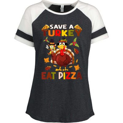 Save A Turkey Eat A Pizza Funny Thanksgiving Costume Enza Ladies Jersey Colorblock Tee