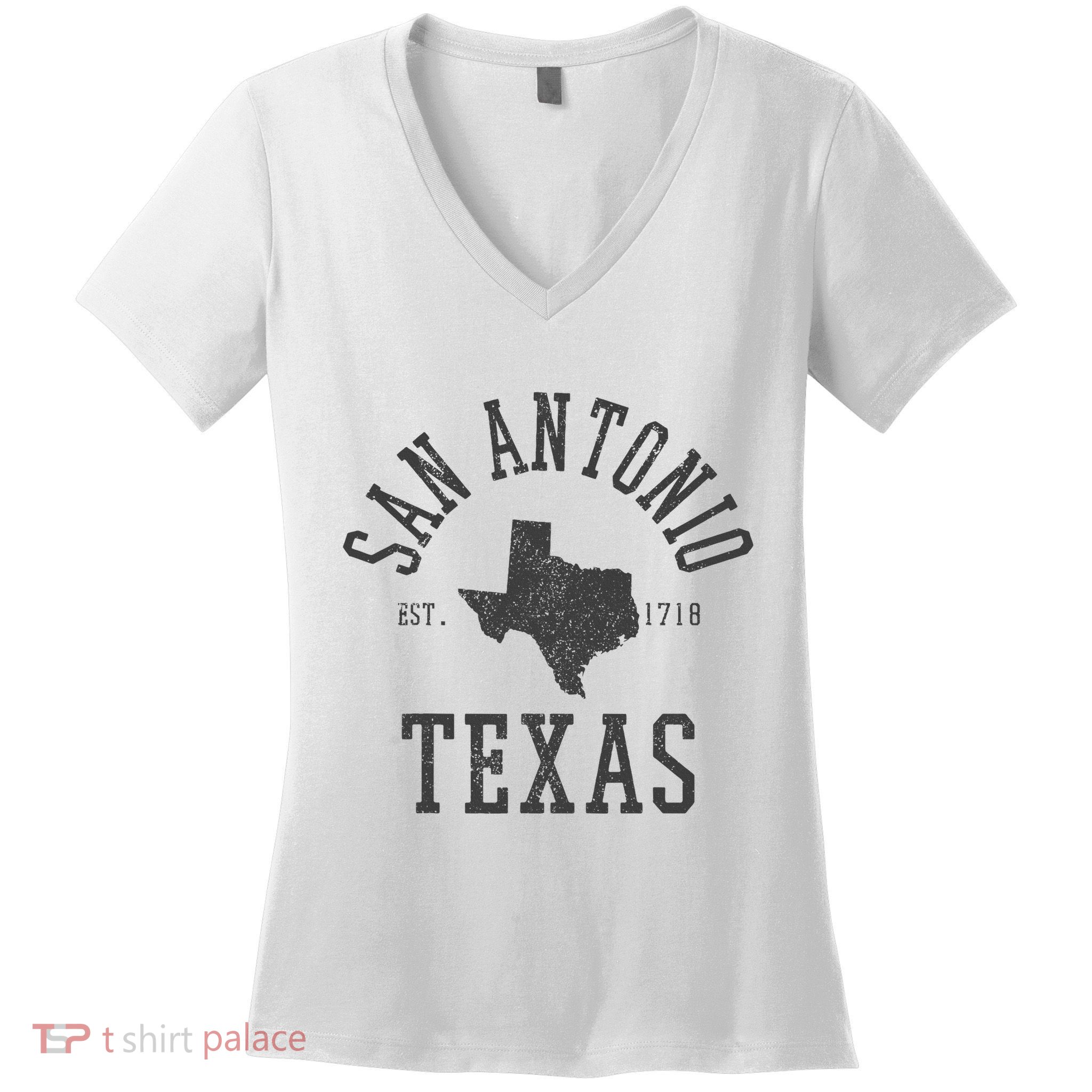 San Antonio Texas State Map Est. 1718 Souvenir Texan Pride Women's V-Neck T-Shirt
