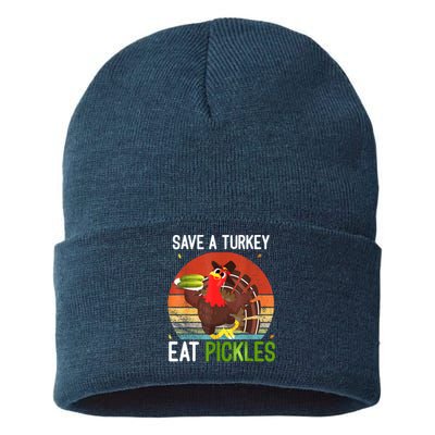 Save A Turkey Eat A Pickles Funny Thanksgiving Costume Sustainable Knit Beanie