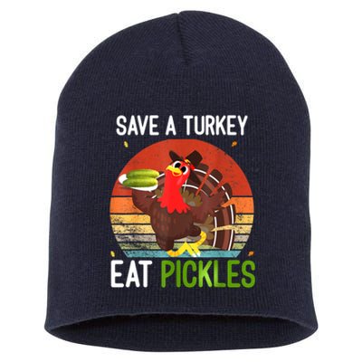 Save A Turkey Eat A Pickles Funny Thanksgiving Costume Short Acrylic Beanie