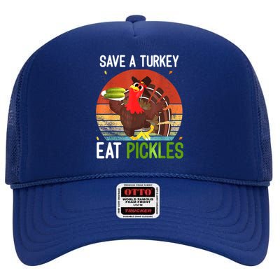 Save A Turkey Eat A Pickles Funny Thanksgiving Costume High Crown Mesh Back Trucker Hat