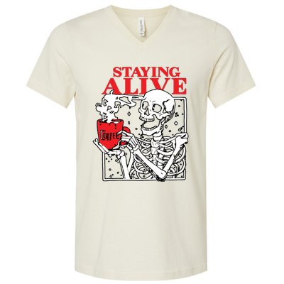 Staying Allve Trendy Coffee V-Neck T-Shirt