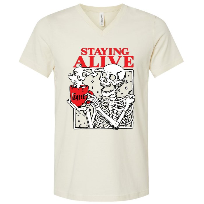 Staying Allve Trendy Coffee V-Neck T-Shirt