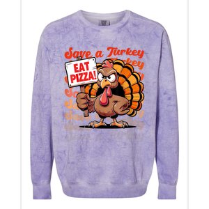 Save A Turkey Eat Pizza Funny Autumn Thanksgiving Groovy Colorblast Crewneck Sweatshirt