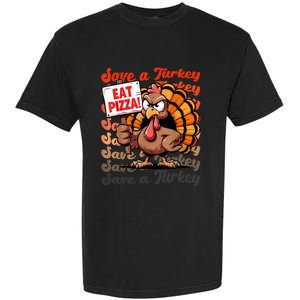 Save A Turkey Eat Pizza Funny Autumn Thanksgiving Groovy Garment-Dyed Heavyweight T-Shirt