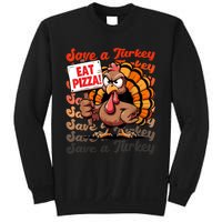 Save A Turkey Eat Pizza Funny Autumn Thanksgiving Groovy Sweatshirt