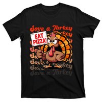 Save A Turkey Eat Pizza Funny Autumn Thanksgiving Groovy T-Shirt