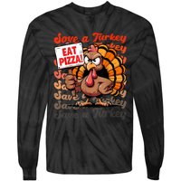 Save A Turkey Eat Pizza Funny Autumn Thanksgiving Groovy Tie-Dye Long Sleeve Shirt