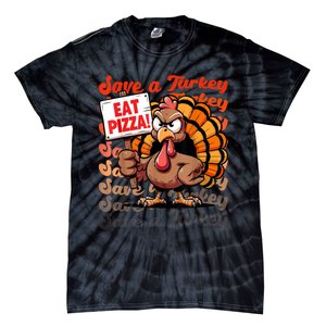 Save A Turkey Eat Pizza Funny Autumn Thanksgiving Groovy Tie-Dye T-Shirt