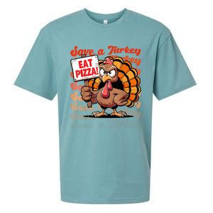 Save A Turkey Eat Pizza Funny Autumn Thanksgiving Groovy Sueded Cloud Jersey T-Shirt