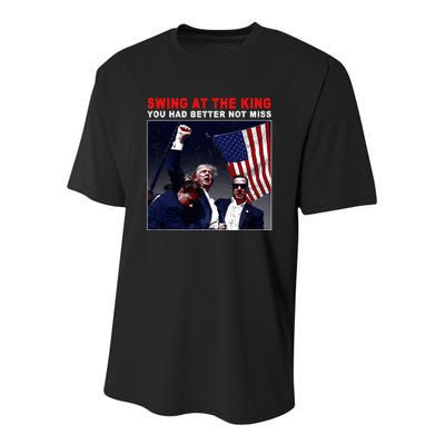 Swing At The King President Trump 2024 Usa Flag Youth Performance Sprint T-Shirt